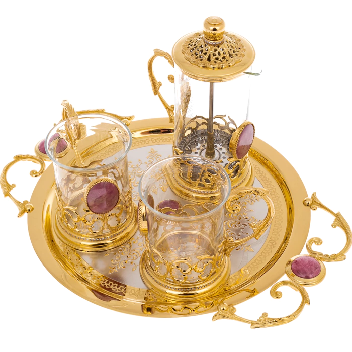 Tea set with jasper "Tenderness" for 2 persons, Zlatoust