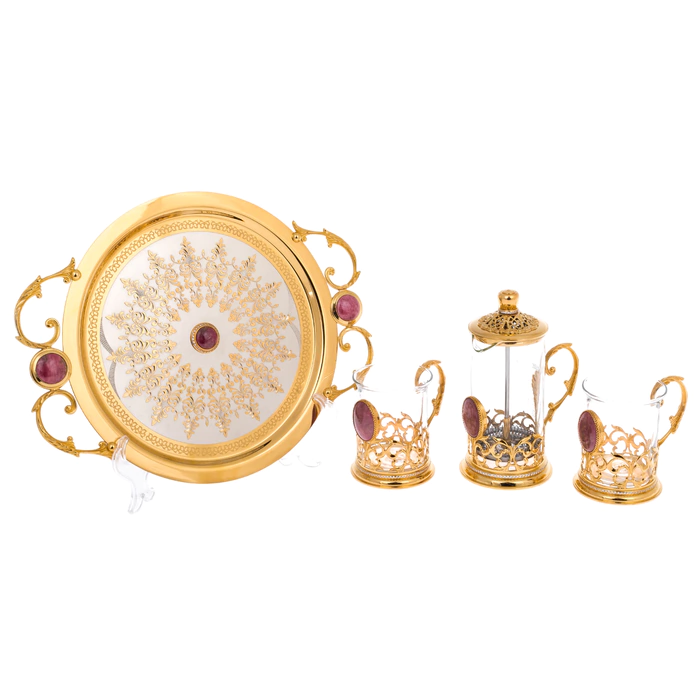 Tea set with jasper "Tenderness" for 2 persons, Zlatoust