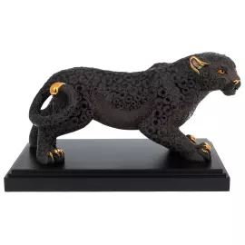 Статуэтка керамическая "Черная пантера" с эмалью и позолотой