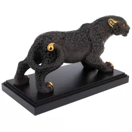 Статуэтка керамическая "Черная пантера" с эмалью и позолотой