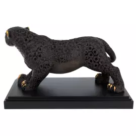 Статуэтка керамическая "Черная пантера" с эмалью и позолотой