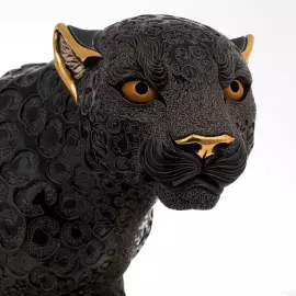 Статуэтка керамическая "Черная пантера" с эмалью и позолотой