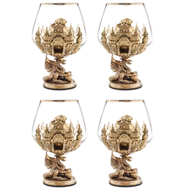 A set of 4 glasses for cognac "Dragon on a ball" in a wooden box