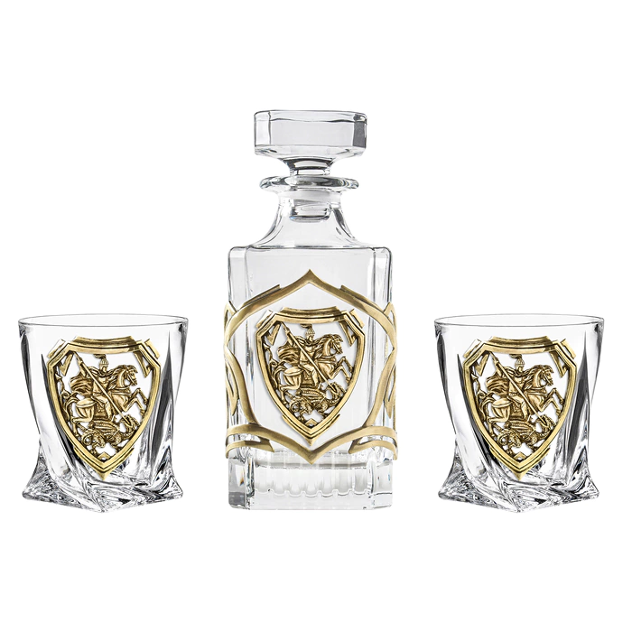 Whiskey set "George the Victorious" for 2 persons, in a wooden box