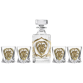 Whiskey set "George the Victorious" for 4 persons, in a wooden box