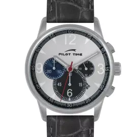 Наручные кварцевые часы Pilot Time серебристые с черным ремешком