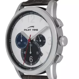 Наручные кварцевые часы Pilot Time серебристые с черным ремешком