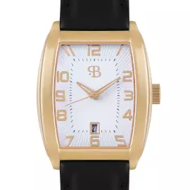 Наручные кварцевые часы Русское время бело-золотистые с черным ремешком