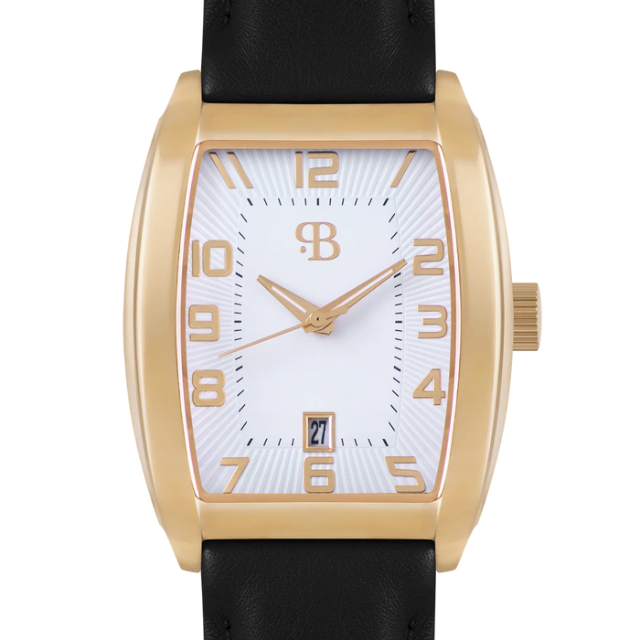Russian Time Quartz Wristwatch in white and gold with Black strap