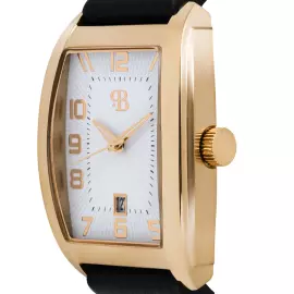 Наручные кварцевые часы Русское время бело-золотистые с черным ремешком