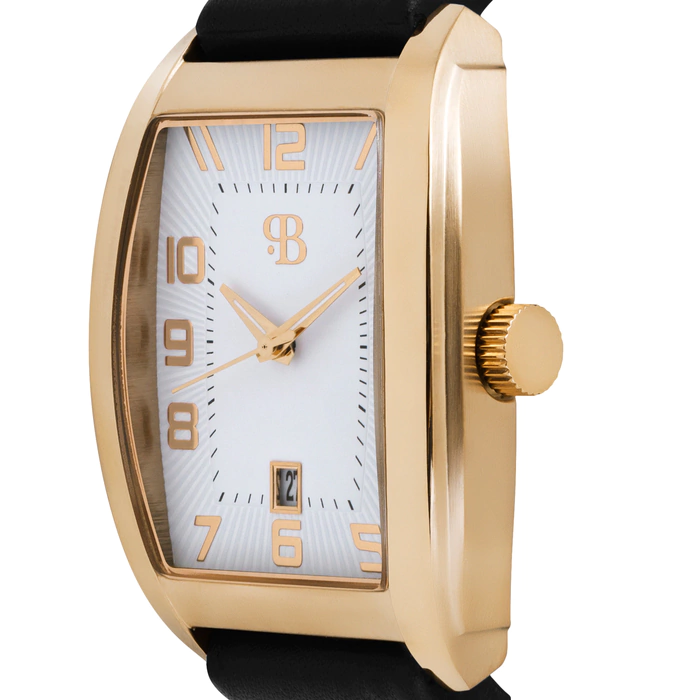 Russian Time Quartz Wristwatch in white and gold with Black strap