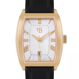 Наручные кварцевые часы Русское время бело-золотистые с черным ремешком