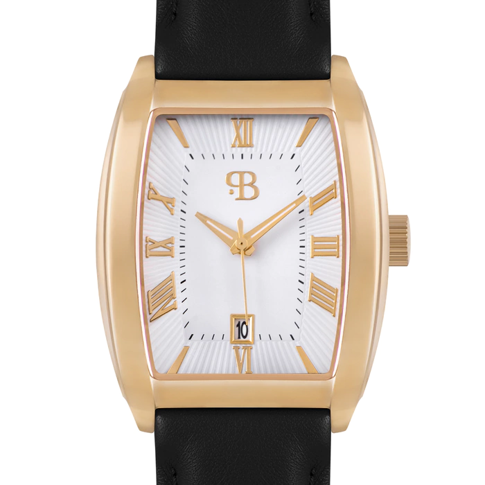 Russian Time Quartz Wristwatch in white and gold with Black strap
