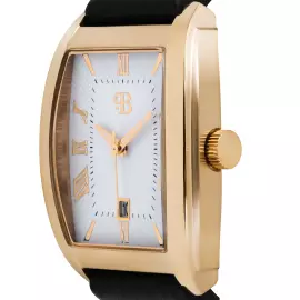 Наручные кварцевые часы Русское время бело-золотистые с черным ремешком