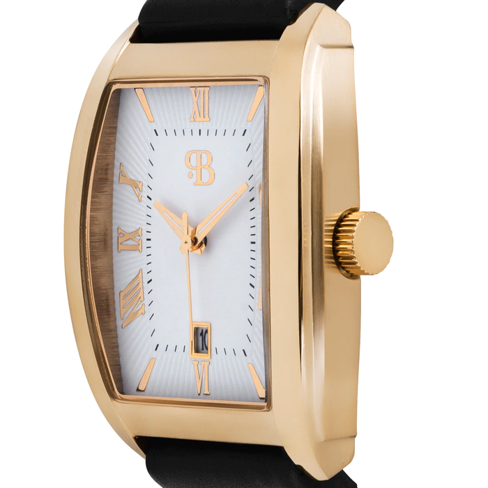 Russian Time Quartz Wristwatch in white and gold with Black strap