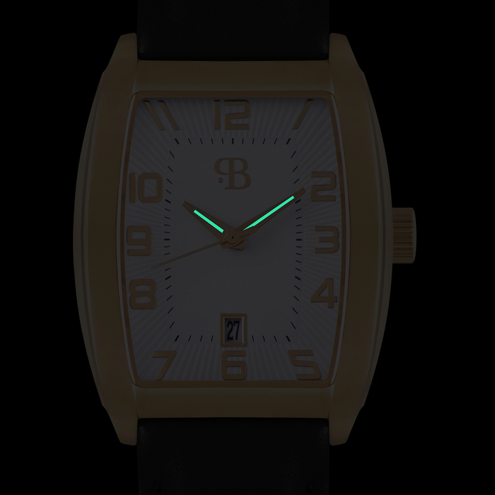 Russian Time Quartz Wristwatch in white and gold with Black strap