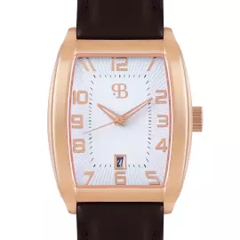 Наручные кварцевые часы Русское время бело-золотистые с коричневым ремешком