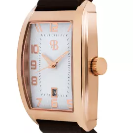 Наручные кварцевые часы Русское время бело-золотистые с коричневым ремешком