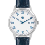 Russian Time Quartz Wristwatch in white and silver with dark blue strap