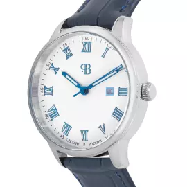 Наручные кварцевые часы Русское время бело-серебристые с темно-голубым ремешком