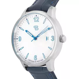 Наручные кварцевые часы Русское время бело-серебристые с темно-голубым ремешком