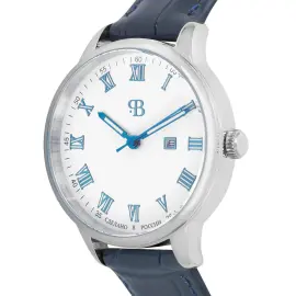 Наручные кварцевые часы Русское время бело-серебристые с темно-голубым ремешком