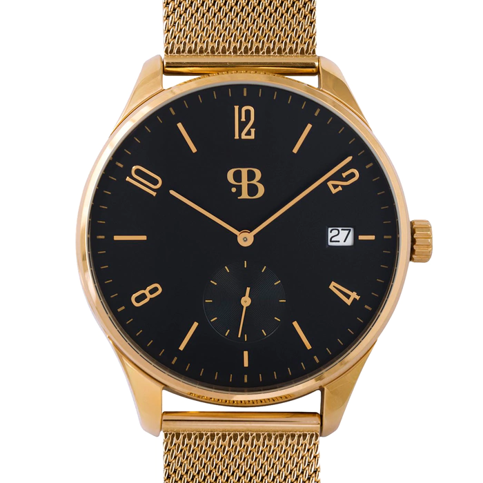 Quartz Wristwatch Russian Time black and gold