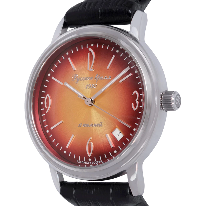 Russian Time Mechanical Wristwatch in red and silver with black strap