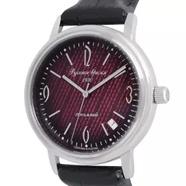 Наручные механические часы Русское время красно-серебристые с черным ремешком