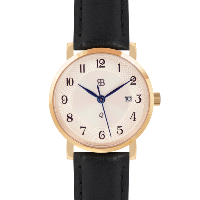 Russian Time Quartz Wristwatch in white and gold with Black strap