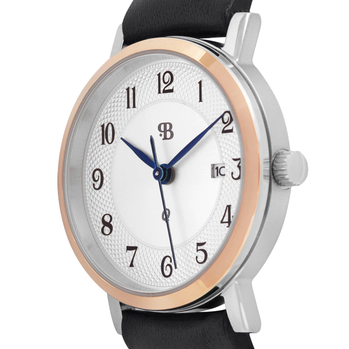 Russian Time Quartz Wristwatch in white and gold with Black strap