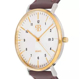 Наручные кварцевые часы Русское время бело-золотистые с коричневым ремешком