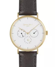 Наручные кварцевые часы Русское время бело-золотистые с коричневым ремешком