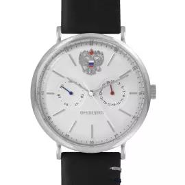 Наручные кварцевые часы Президент бело-серебристые, с черным ремешком