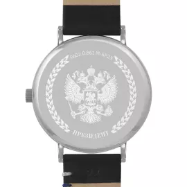 Наручные кварцевые часы Президент бело-серебристые, с черным ремешком