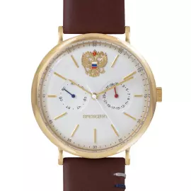 Наручные кварцевые часы Президент бело-золотистые, с коричневым ремешком
