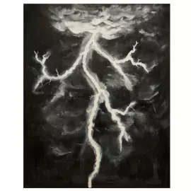 The painting is the author's "Lightning"