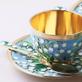 Сервиз чайный серебряный "Ландыши" на 2 персоны, 7 предметов