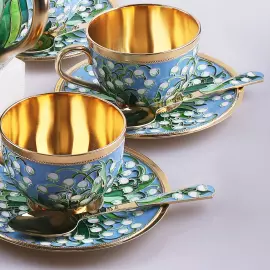 Сервиз чайный серебряный "Ландыши" на 2 персоны, 7 предметов