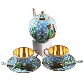 Сервиз чайный серебряный "Ландыши" на 2 персоны, 7 предметов