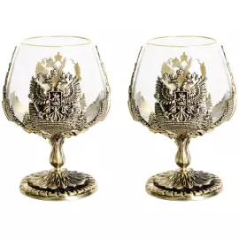 Set of 2 glasses for cognac "Russia" in a wooden box