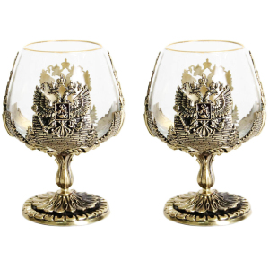 Set of 2 glasses for cognac "Russia" in a wooden box