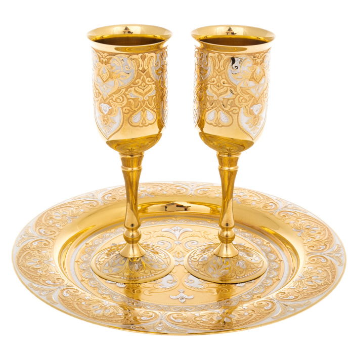 Wine set of 2 glasses on a plate, Zlatoust
