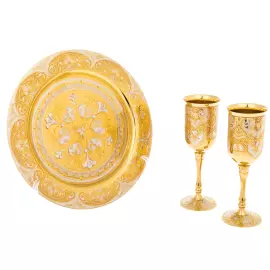 Wine set of 2 glasses on a plate, Zlatoust