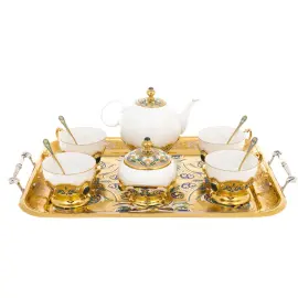 Сервиз чайный "Ландыш" малахит, эмаль Сервиз чайный "Ландыш" малахит, эмаль