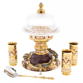 Набор для водки с икорнцей "Дары Нептуна" с яшмой и эмалью, Златоуст