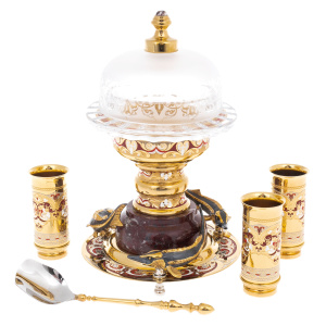 Vodka set with caviar "Gifts of Neptune" with jasper and enamel, Zlatoust