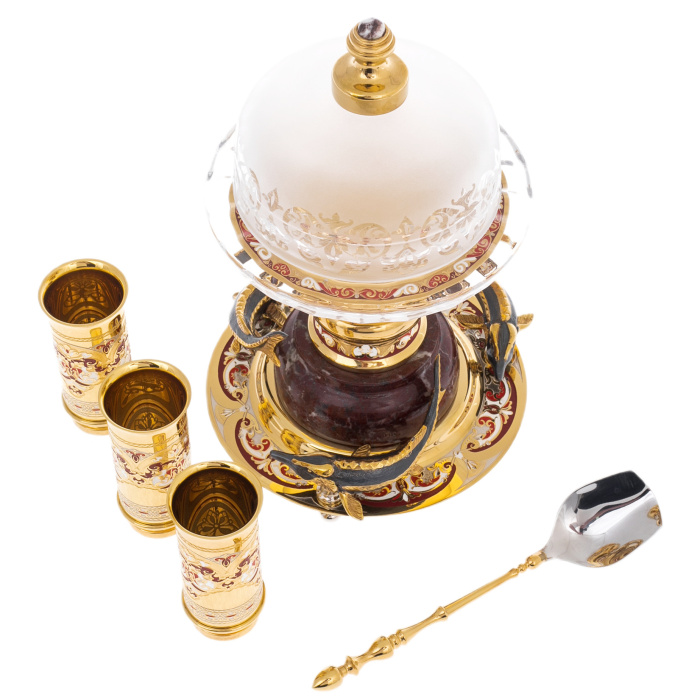 Vodka set with caviar "Gifts of Neptune" with jasper and enamel, Zlatoust