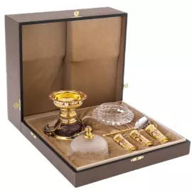 Набор для водки с икорнцей "Дары Нептуна" с яшмой и эмалью, Златоуст