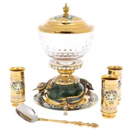 Caviar bowl on jade "Three sturgeons" with stacks, Zlatoust